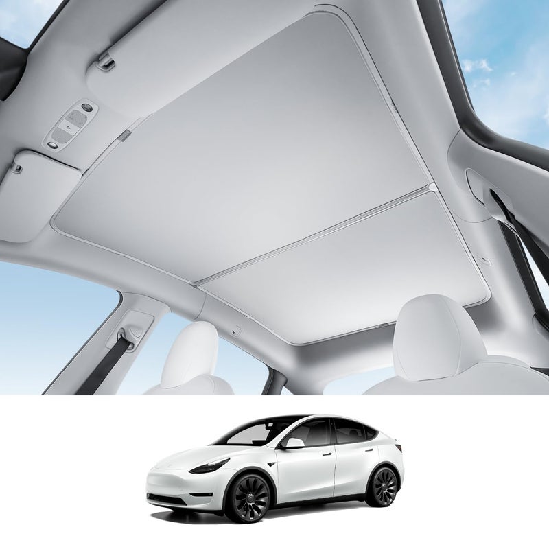 HALOBLK Non-Sag Glass Roof Sunshade with Storage Bag Designed for Tesla Model Y Accessories, Foldable Sunroof Shade with Nano-Ice-Crystal Heat Insulation Coating for 2021-2024 Model Y Accessories - Image 1