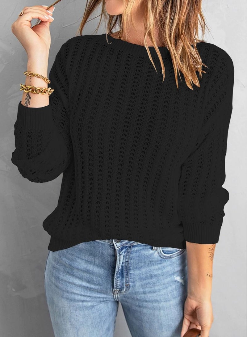 Loquat Top With A Loose Crew Neck And Long Sleeves Black - Image 1