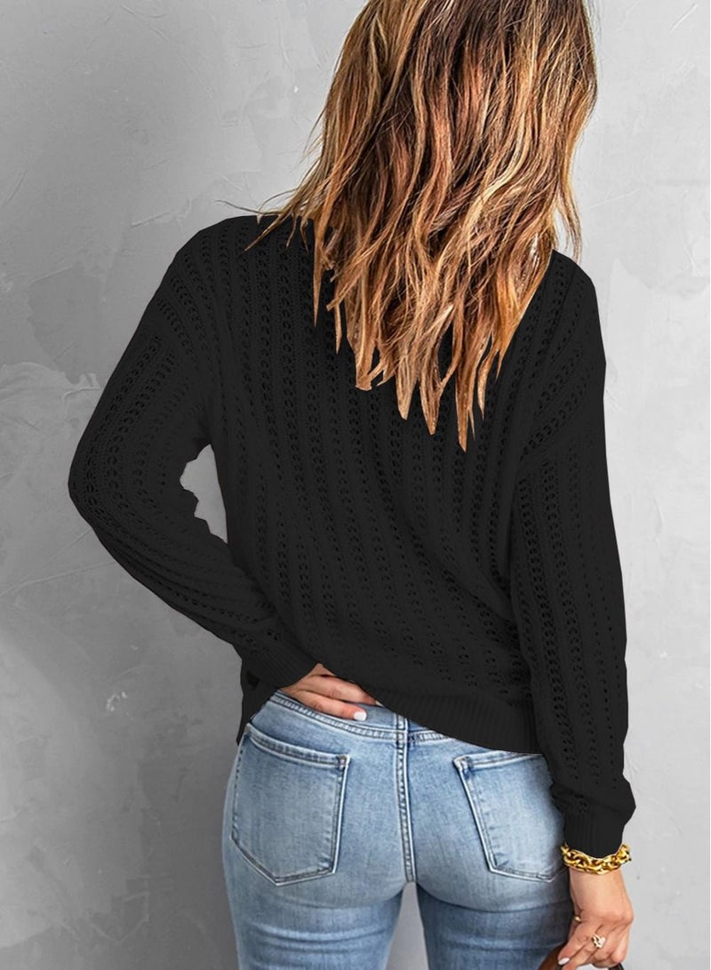 Loquat Top With A Loose Crew Neck And Long Sleeves Black - Image 2
