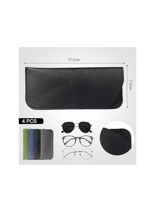 بروماس 4 قطع من حافظات النظارات الناعمة، حقيبة النظارات الشمسية المحمولة، حقيبة نظارات القراءة من جلد البولي يوريثان، حقيبة النظارات الشمسية المضادة للخدش، حافظة النظارات للنساء والرجال والأطفال والسيدات-A - Image 2