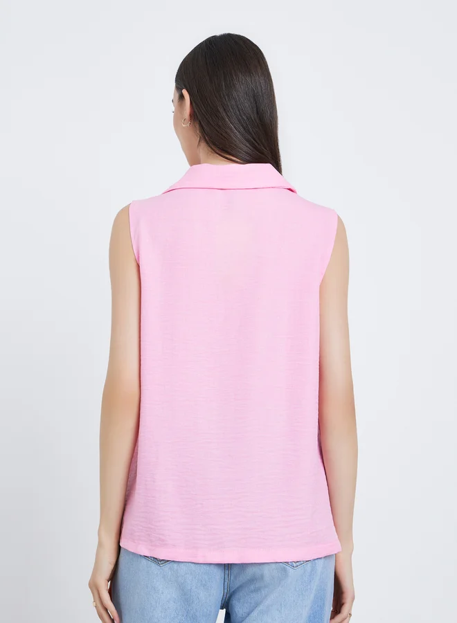 Take Two Take Two Solid Sleeveless Buttoned Shirt