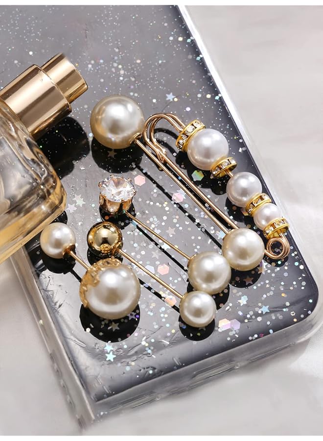 تشيميز أصفر مجموعة مكونة من بروش ذهبي مرصع باللؤلؤ للنساء - Image 4