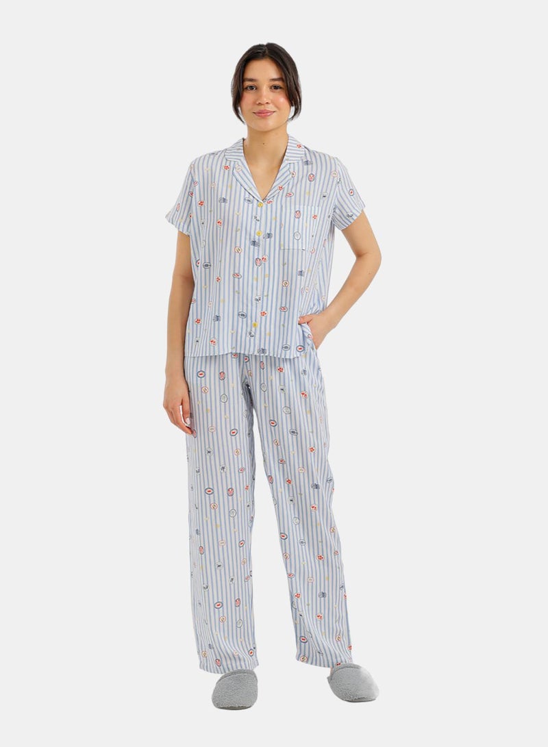 Carina Striped Mini Print Pyjama Set - Image 1