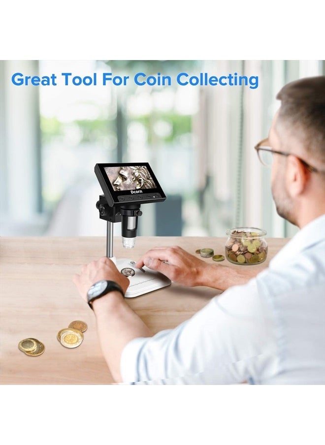 Dcorn - Coin Microscope, Dcorn 4.3 Inch LCD Digital Microscope with 32GB TF Card 10X-1000X Magnification Video Camera Handheld Microscope for Coin Observation/PCB Soldering, Windows Compatible - Image 1