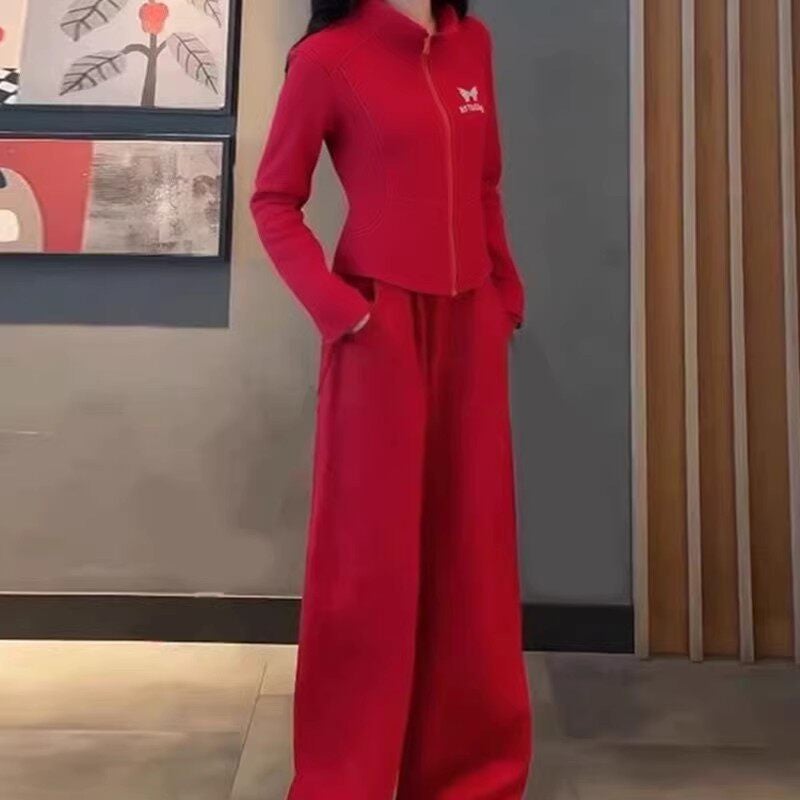 طقم رياضي نسائي كاجوال يوروبي 2025 باقة ياقة واقفة وسحاب من قطعتين - Image 4