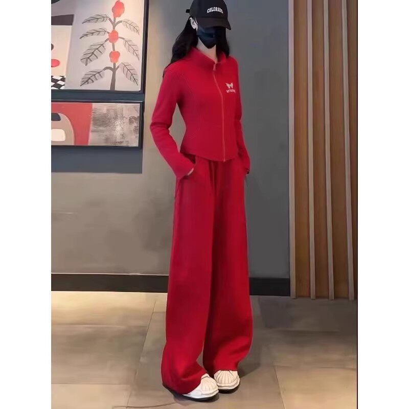 طقم رياضي نسائي كاجوال يوروبي 2025 باقة ياقة واقفة وسحاب من قطعتين - Image 3