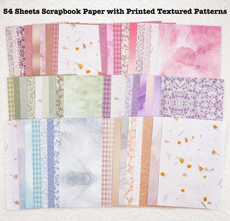 ARTSMONA 90 Sheets Scrapbook Paper and Decorative Mesh Fabric Assorted Set - 6 Pack Mixed Special Paper for Scrapbooking Planner Bullet Junk Journal Supplies Mixed Media Collage Card Embellishment 5.1x7 Inch - Image 5