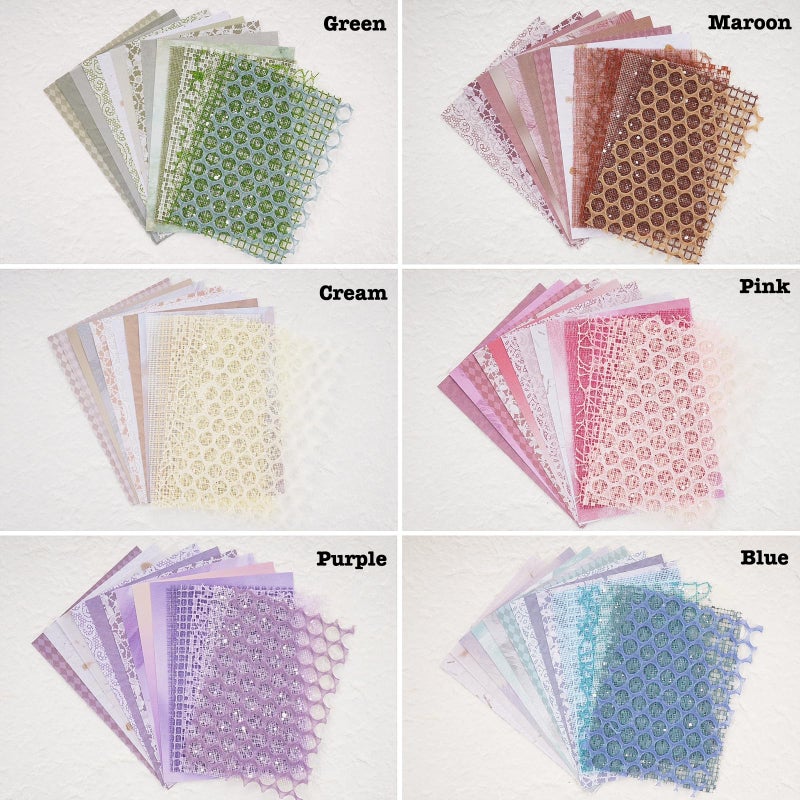 ARTSMONA 90 Sheets Scrapbook Paper and Decorative Mesh Fabric Assorted Set - 6 Pack Mixed Special Paper for Scrapbooking Planner Bullet Junk Journal Supplies Mixed Media Collage Card Embellishment 5.1x7 Inch - Image 2