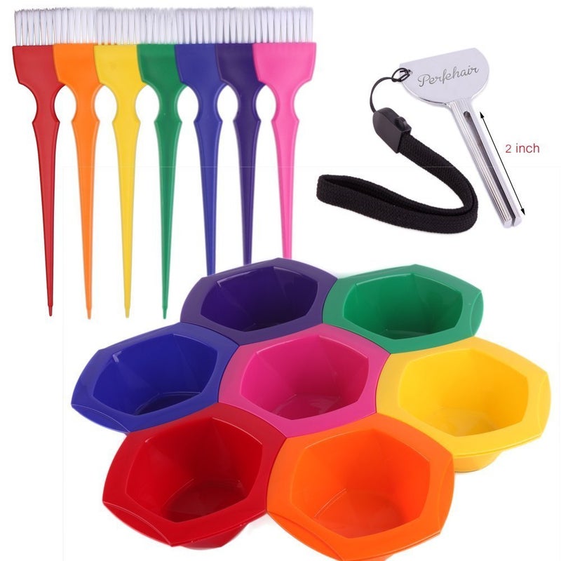 PERFEHAIR Small Hair Coloring Dye Mixing Tint Bowls and Brush Kit - Set of 7 Rainbow Colors | 6.8 fl oz per Bowl - Image 1