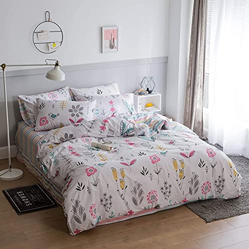 BuLuTu Floral Bird Print Pattern Girls Boys Duvet Covers Queen White Premium Cotton Nature Blossom Colorful Reversible Kids Bedroom Comforter Cover Full Bedding Sets for Teen Toddler,Zipper Closure - Image 3
