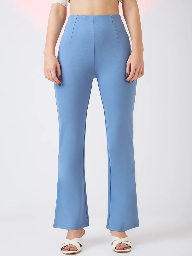 جلو باص جلوبس نسائي دينم مطاطي بخصر متوسط بنطلون عمل بقصة واسعة من الأسفل