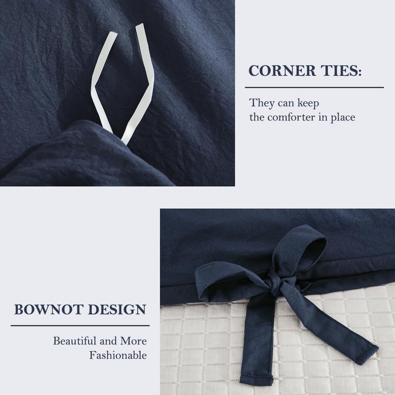 annadaif Grayish Navy Duvet Cover King Size, 3 Pieces Soft Washed Microfiber Duvet Cover Set, Comforter Cover with Bowknot Bow Tie (1 Duvet Cover 104x90 Inch, 2 Pillowcases) Easy Care Bedding Set - Image 5
