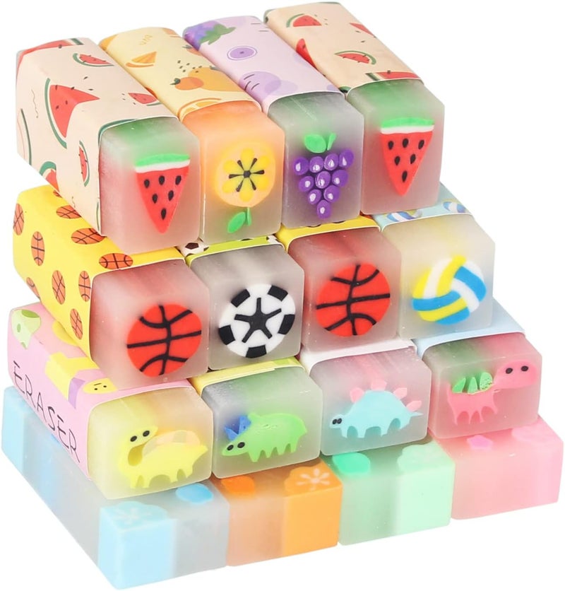 Dreamm Cute Erasers for Kids Bulk 16 Pack Animal Food Fun Desk Pets Pencil Students School Supplies Prize Gifts Party Favors - Image 1