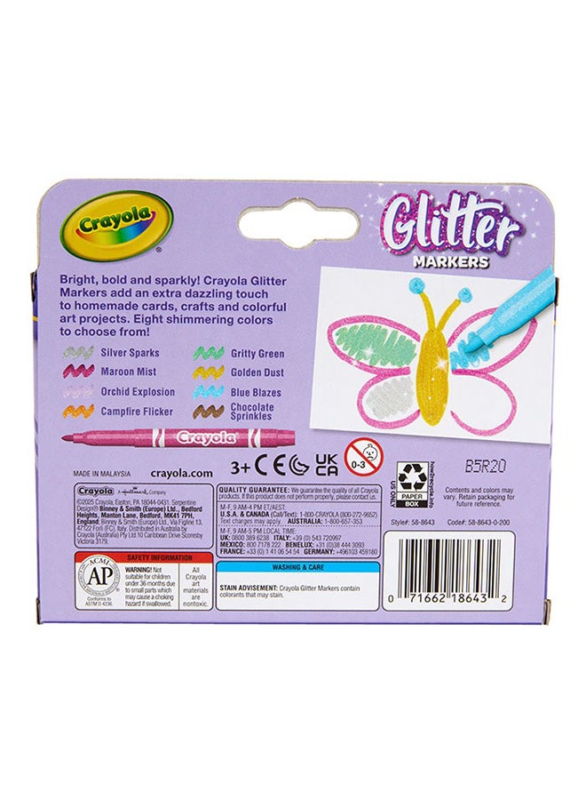 Crayola Glitter Markers Set – 8 Vibrant Sparkling Colours for Kids Art & Crafts | Non-Toxic Shimmery Markers for Drawing, School Projects & Creative Fun Ages 3+ - Image 3