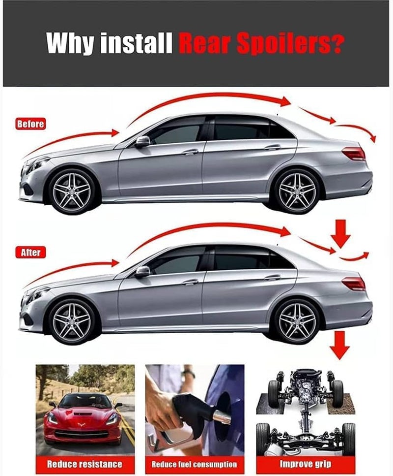 AUTO MT جناح سبويلر خلفي عالمي من الكربون ABS لجناح سباق السيارة، ملحقات خارجية لتعديل السيارة، أجزاء SUV وهاتشباك - Image 5