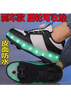 Childrens Invisible Four-Wheel Roller Skates Womens Kids Walking Shoes Mens Kids Scooters Retractable Single Row Wheel Skates 388 panda color [four wheels] rear wheels can be retracted