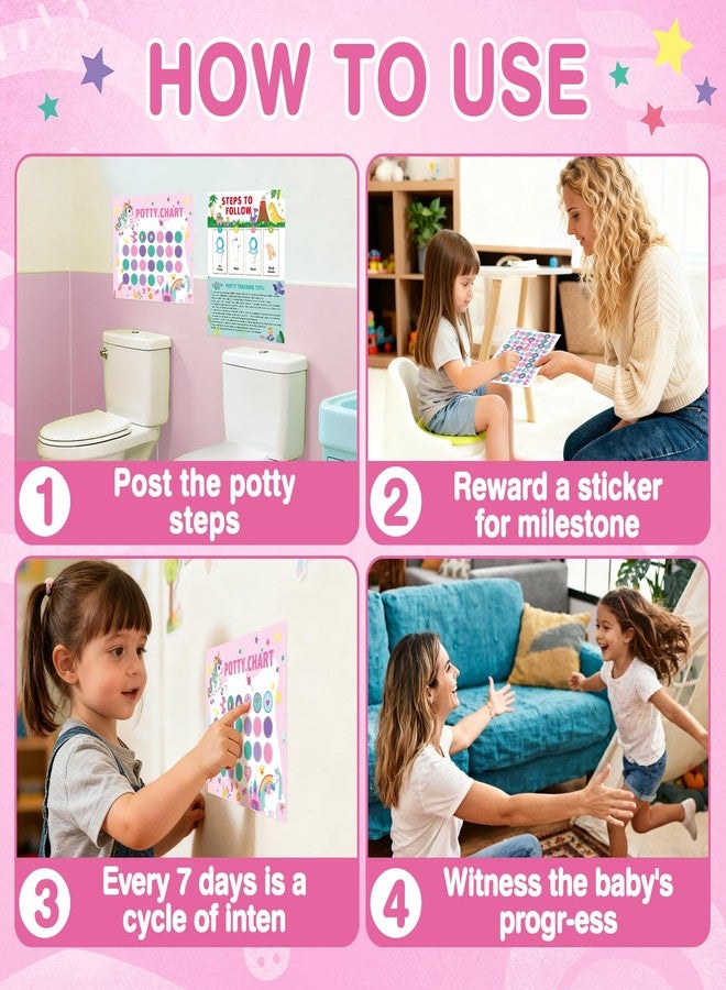 EUUBIRD Unicorns Potty Training Chart for Toddlers, 10 Potty Training Sticker Charts with 280 Reward Stickers, Potty Reward Chart Sticker Chart for Kids, Potty Toilet Training Aid for Boys, Girls - Image 3