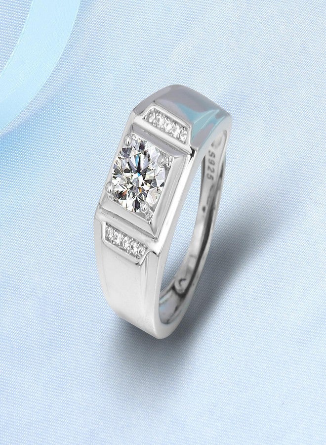 LRGKMCWTOB Men's Moissanite Diamond Ring White Gold Men Moissanite Ring Diamond Wedding Sterling Silver 18K White Gold Plated Clarity Brilliant Round Cut Moissanite Adjustable Opening Ring - Image 3