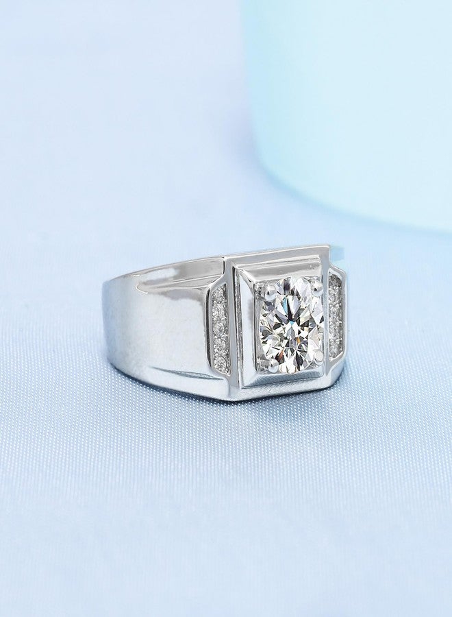 LRGKMCWTOB Men's Moissanite Diamond Ring White Gold Men Moissanite Ring Diamond Wedding Sterling Silver 18K White Gold Plated Clarity Brilliant Round Cut Moissanite Adjustable Opening Ring - Image 4
