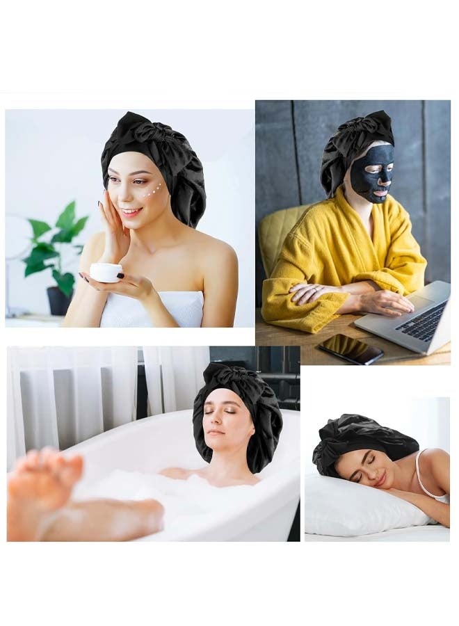 2 Pcs Satin Sleeping Bonnet, Large Long Strap Tie Band, Adjustable Sleep Night Cap Hair Bonnet for Women & Men, Black - Image 3