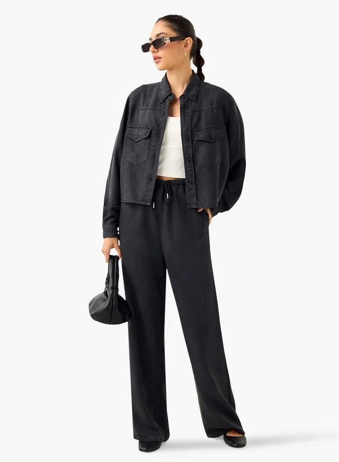 لي كوبر بنطلون لي كوبر واسع بخصر مرتفع مع رباط وجيوب