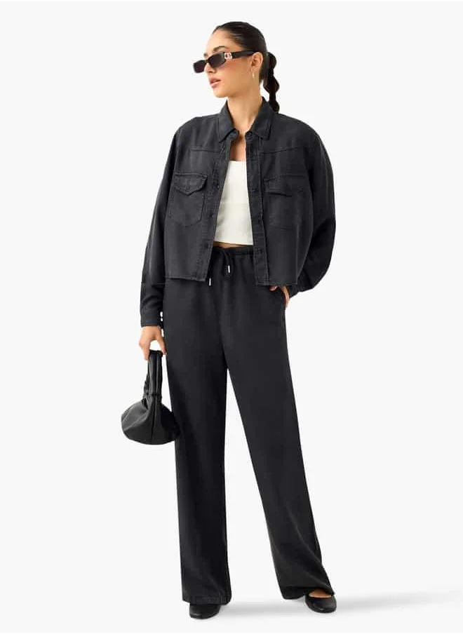 Lee Cooper Lee Cooper High-Rise Wide Leg Pants with Drawstring Closure and Pockets