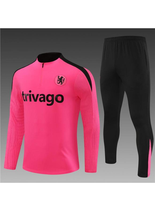 Chelsea 2425 Half Pull Pink Pre-Match Warm-Up Jersey Children's Short Sleeve