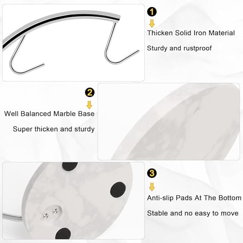 Livabber Banana Holder with Marble Base, Metal Banana Hanger Modern Tree Stand with Hook, Stylish Banana Keeper Fresh Fruit Storage Organizer Freestanding for Kitchen Countertop (Chrome, Double Hook) - Image 3