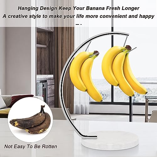 Livabber Banana Holder with Marble Base, Metal Banana Hanger Modern Tree Stand with Hook, Stylish Banana Keeper Fresh Fruit Storage Organizer Freestanding for Kitchen Countertop (Chrome, Double Hook) - Image 5