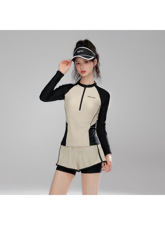 Sanqi Women's Two-piece Swimsuit With Long Sleeves, Plus Size, Tummy Control, Slimming, Conservative Boyshort Style For Hot Springs, Surfing, Snorkeling, Swimming 3XL - Image 1