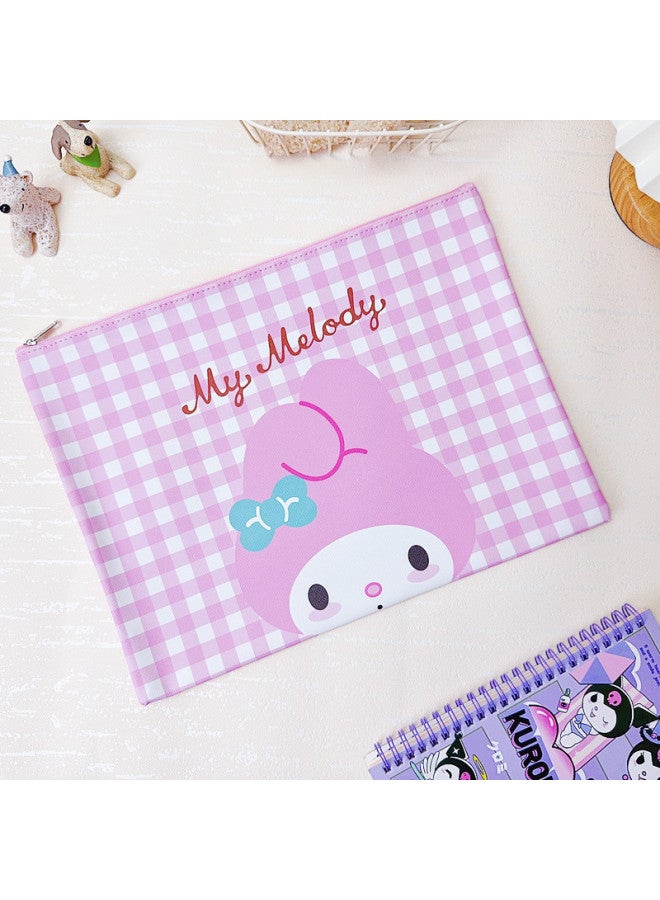 Cartoon Double Zipper Plaid File Bag Student Tutorial Bag Kuli Handbag Pu Leather Storage Bag