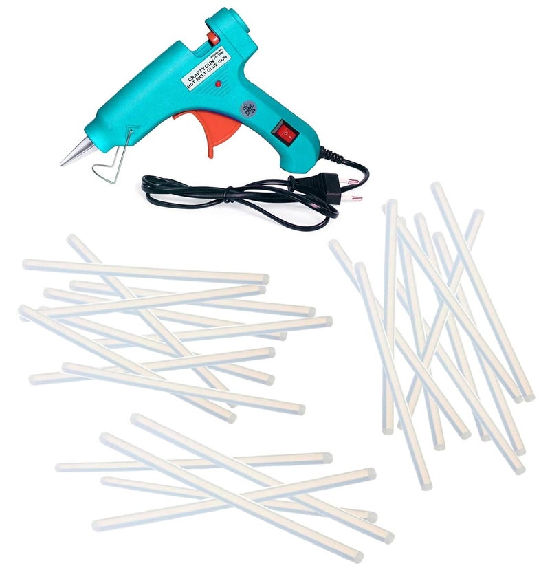 CRAFTYGUN TURQUOISE MINI 20 WATT HOT MELT GLUE GUN WITH 25 GLUE STICKS - Image 1
