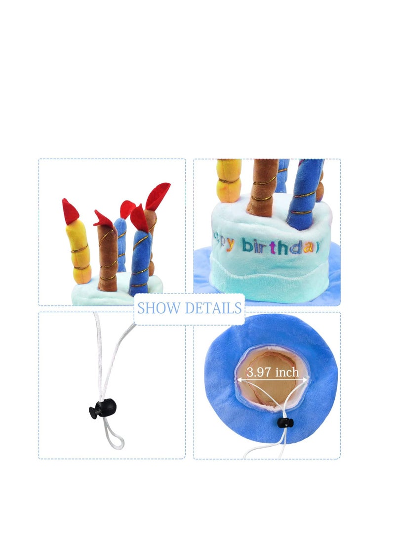 Dog Birthday Hat, Soft Plush Pet Birthday Cake Hat with 5 Colored Candles Cute Cat Birthday Party Hat for Pet Birthday Party (Blue) - Image 3
