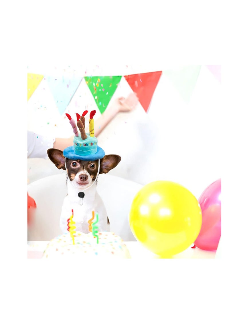 Dog Birthday Hat, Soft Plush Pet Birthday Cake Hat with 5 Colored Candles Cute Cat Birthday Party Hat for Pet Birthday Party (Blue) - Image 5
