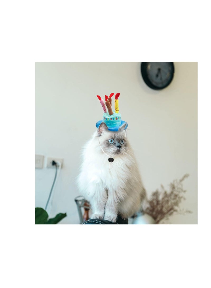 Dog Birthday Hat, Soft Plush Pet Birthday Cake Hat with 5 Colored Candles Cute Cat Birthday Party Hat for Pet Birthday Party (Blue) - Image 4