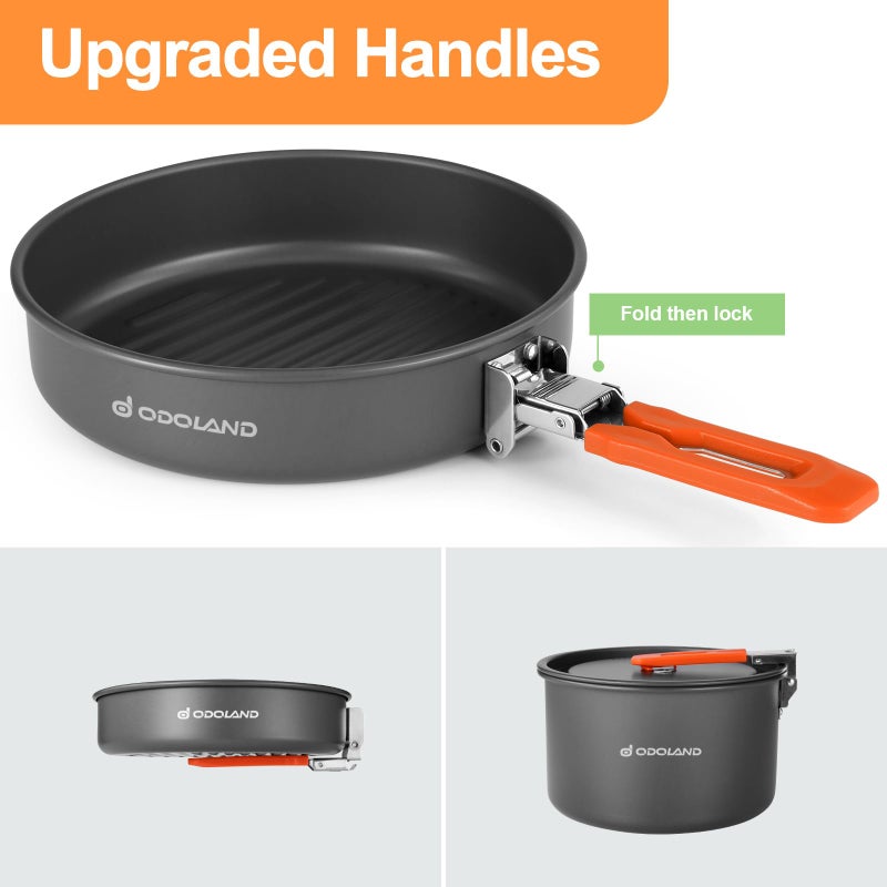 Odoland Camping Cookware Mess Kit, Non-Stick Lightweight Camping Pot and Fry Pan Set with Mesh Bag for Camping, Backpacking, Outdoor Cooking and Picnic, for 1-2 People - Image 2