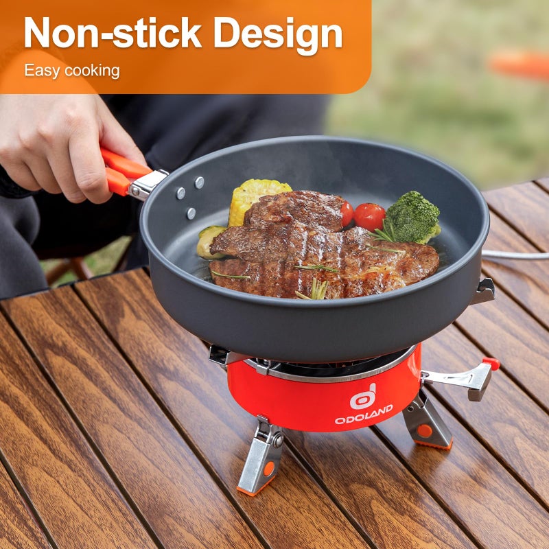 Odoland Camping Cookware Mess Kit, Non-Stick Lightweight Camping Pot and Fry Pan Set with Mesh Bag for Camping, Backpacking, Outdoor Cooking and Picnic, for 1-2 People - Image 5