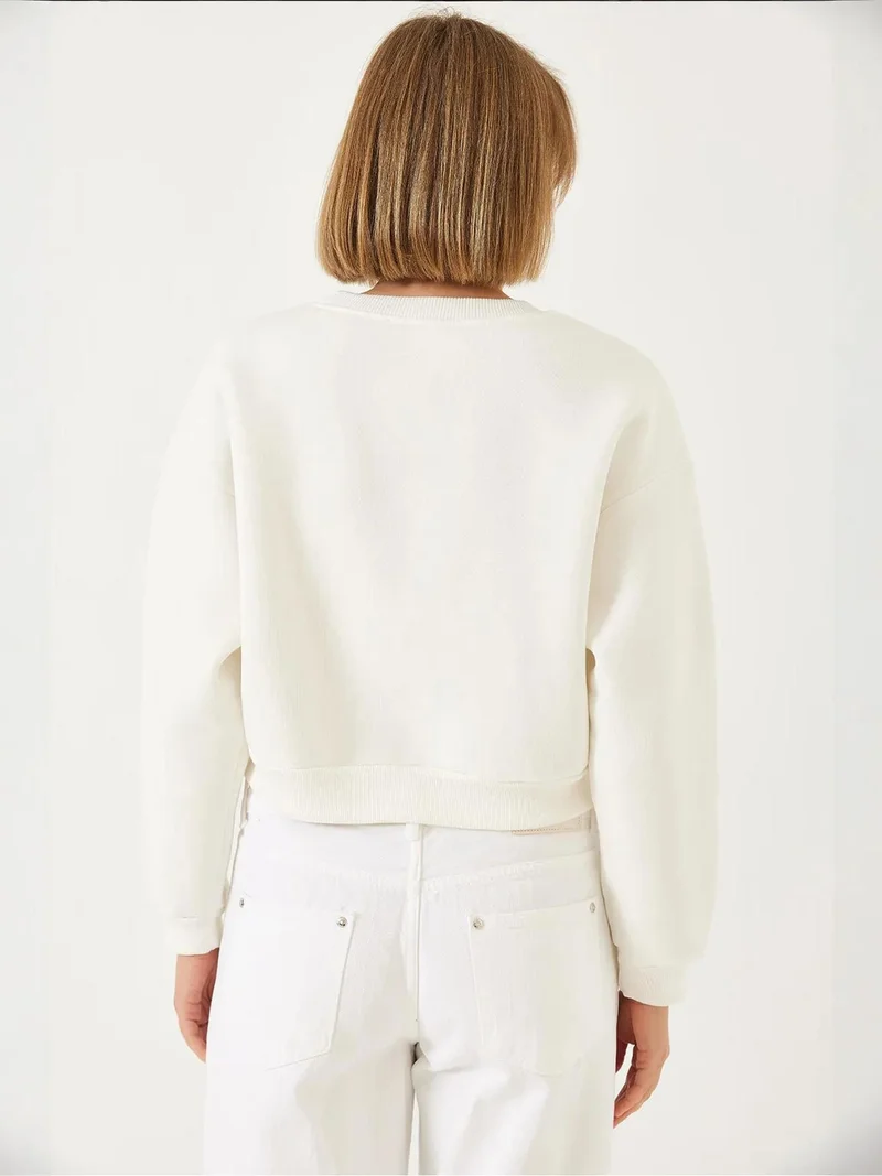 Bianco Lucci Beige Natural LUCCI Patterned Crew Neck Pullover with Pompom for Women | Best Price UAE