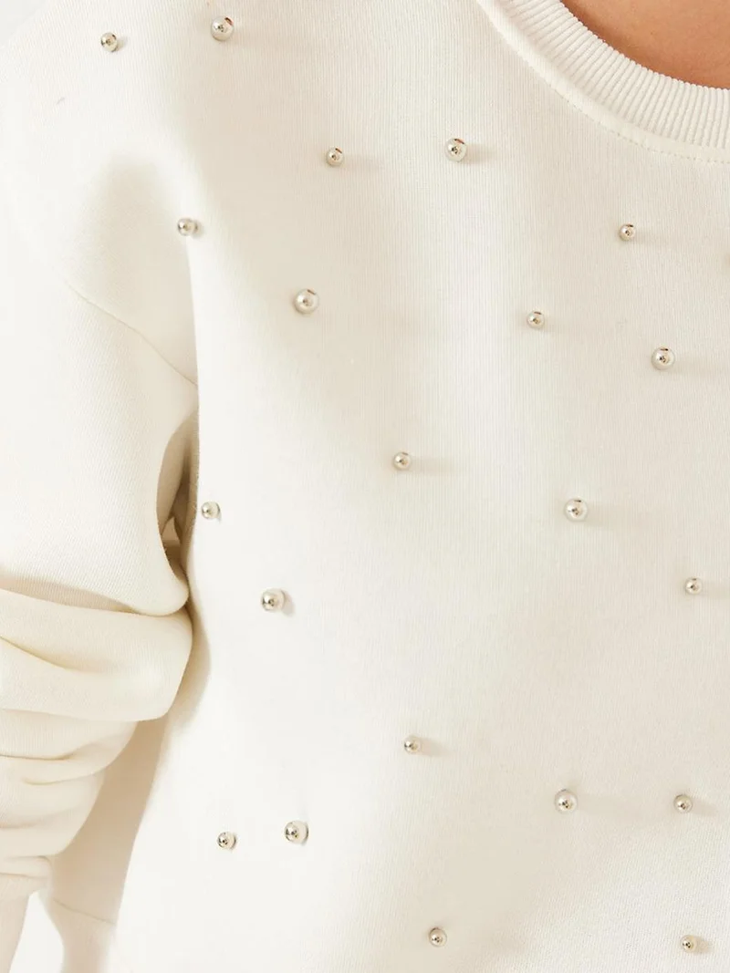 Bianco Lucci Beige Natural LUCCI Patterned Crew Neck Pullover with Pompom for Women | Best Price UAE