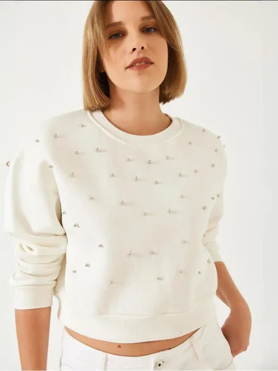 Bianco Lucci LUCCI Patterned Crew Neck Pullover with Pompom