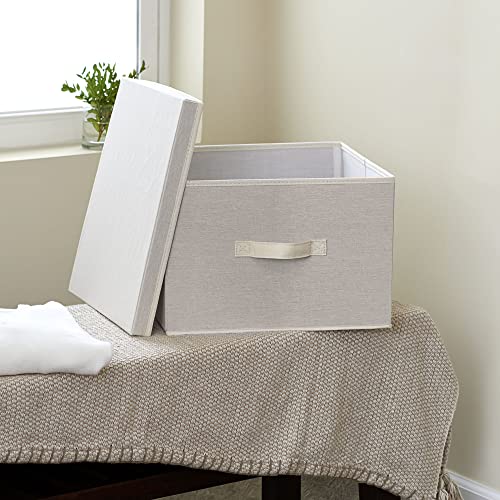 Household Essentials 113 Storage Box with Lid and Handle - Natural Beige Canvas - Large - Image 2