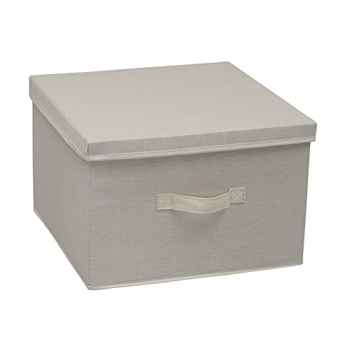 Household Essentials 113 Storage Box with Lid and Handle - Natural Beige Canvas - Large - Image 1
