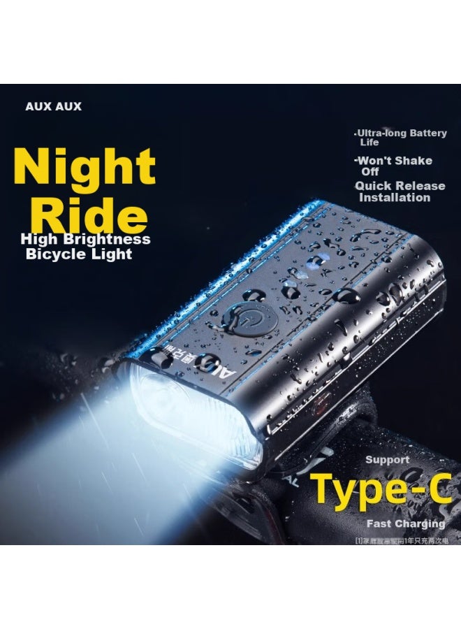 Aux Bicycle Front Light Night Riding Kids High Brightness Rechargeable Flashlight Mountain Bike Cycling Equipment Accessories - Image 1