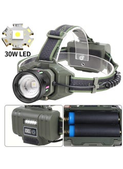 ZCM-HAPPY Zoom Strong Light LED Headlight with TYPE-C Charging 30W Bright Headlamp for Camping, Running, Hunting and Cycling, 90° Adjustable, Waterproof and Lightweight with 2 Batteries Included  - Image 1