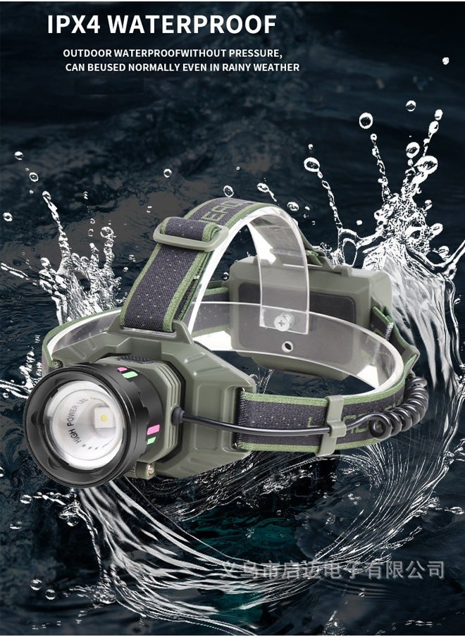 Zoom Strong Light LED Headlight with TYPE-C Charging 30W Bright Headlamp for Camping, Running, Hunting and Cycling, 90° Adjustable, Waterproof and Lightweight with 2 Batteries Included