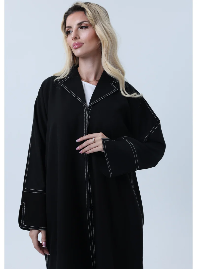 MSquare Fashion  Professional Black Abaya with White Contrast Stitching, Slit Sleeves and Matching Headscarf for Women | Best Price UAE