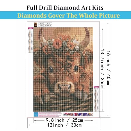 Mosaflare 5D Diamond Painting Kits for Adults, Highland Cow Diamond Art for Beginners, DIY Full Round Drill Paint by Diamonds Dot Gem Art for Adults, Home Wall Decor 12x16 Inch - Image 5