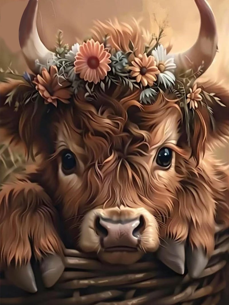 Mosaflare 5D Diamond Painting Kits for Adults, Highland Cow Diamond Art for Beginners, DIY Full Round Drill Paint by Diamonds Dot Gem Art for Adults, Home Wall Decor 12x16 Inch - Image 1