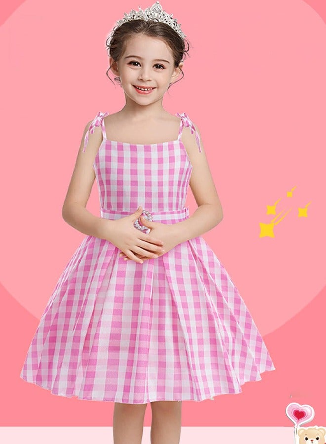 Movie Barbie Dress Up Cosplay Costume Kids Barbie Princess Dress Girls Suspender Plaid Waist Skirt with Necklace Bracelet Ring Earrings  - Image 2