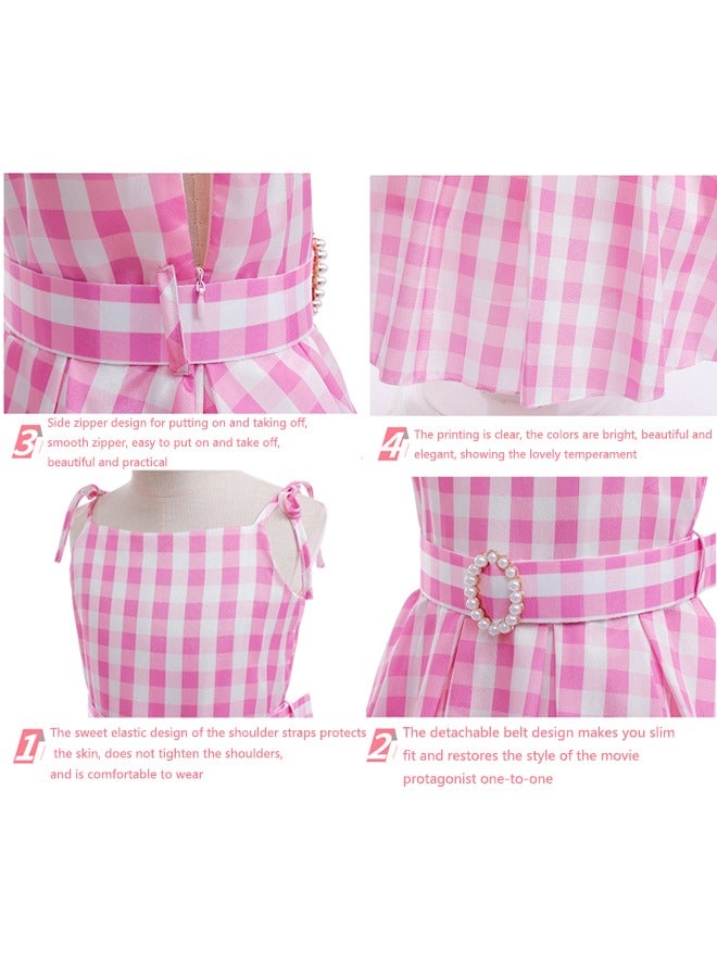 Movie Barbie Dress Up Cosplay Costume Kids Barbie Princess Dress Girls Suspender Plaid Waist Skirt with Necklace Bracelet Ring Earrings  - Image 5